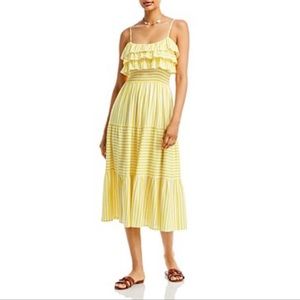 AQUA Striped Sleeveless Midi Dress L